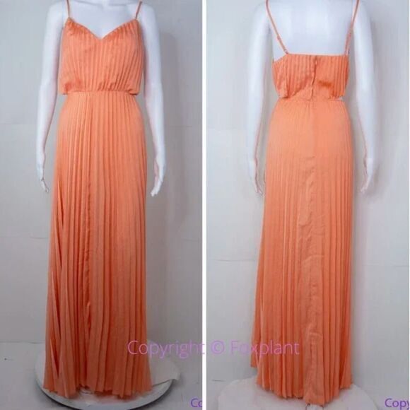 NEW EXPRESS metallic cutout pleated‎ maxi dress in coral , women's size L - Picture 3 of 16